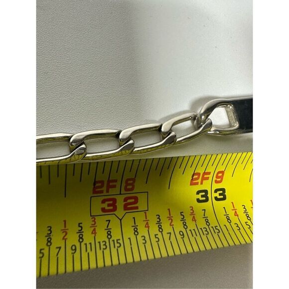 Vintage Calvin Klein Silver Tone Geometric Chain Belt One size Logo 33” *Notes - Picture 5 of 8